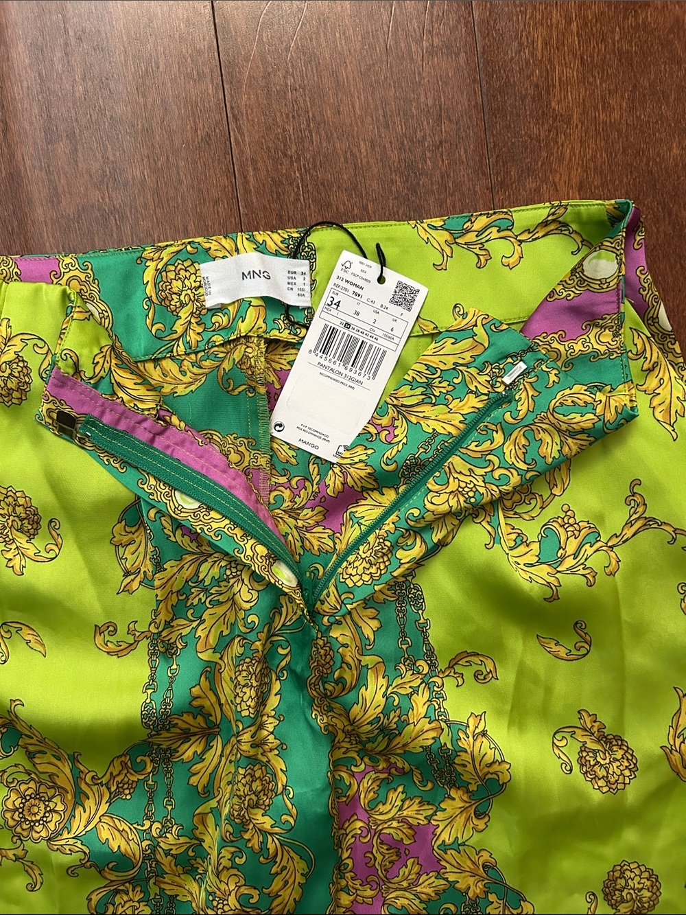 Mango Green Multicolored Baroque Print Satin Pant Set, Size 2, NWT - Picture 14 of 16